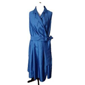 Jones Studio Women's Blue Sleeveless Pleated  Party/cocktail  Dress Size 18W